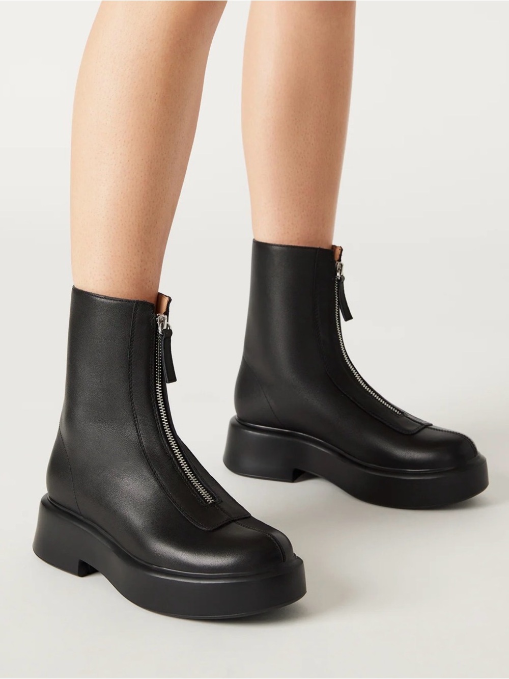 Steve Madden Black Front-Zip Platform Ankle Boots